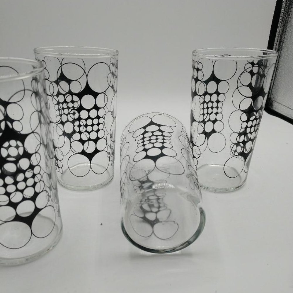 Mid Century Modern Clear w/Outlined Black Circles Libbey Juice Glass